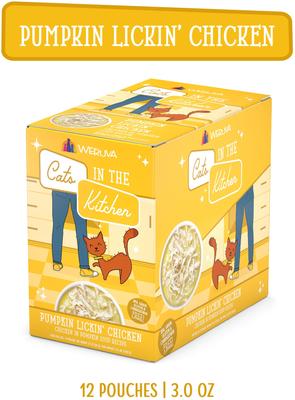 Show full view: Weruva Cats in the Kitchen Pumpkin Lickin' Chicken in Pumpkin Soup Grain-Free Cat Food Pouches, 3-oz pouch, case of 12 slide 4 of 13