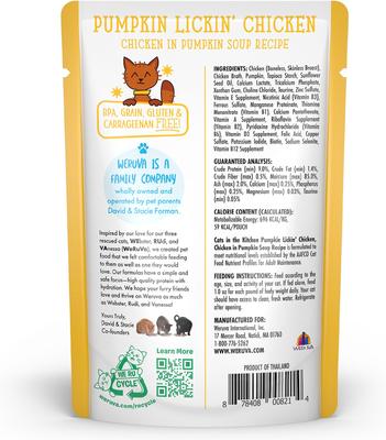 Show full view: Weruva Cats in the Kitchen Pumpkin Lickin' Chicken in Pumpkin Soup Grain-Free Cat Food Pouches, 3-oz pouch, case of 12 slide 5 of 13
