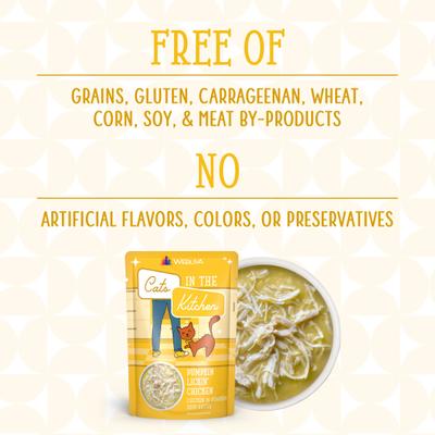 Show full view: Weruva Cats in the Kitchen Pumpkin Lickin' Chicken in Pumpkin Soup Grain-Free Cat Food Pouches, 3-oz pouch, case of 12 slide 7 of 13