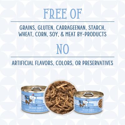 Show full view: Weruva Cats in the Kitchen Splash Dance Chicken & Ocean Fish Au Jus Grain-Free Canned Cat Food, 3.2-oz, case of 24 slide 6 of 13