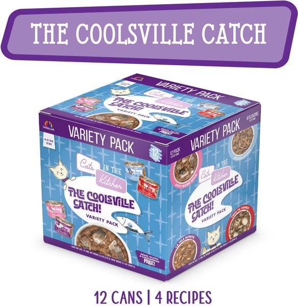 Weruva Cats in the Kitchen The Coolsville Catch! Variety Pack Grain-Free Wet Cat Food, 3.2-oz can, case of 12