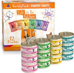 Weruva Cats in the Kitchen Variety Pack Grain-Free Cat Food Pouches, 3-oz, case of 12 + Weruva Cats in the Kitchen Cuties Variety Pack Grain-Free Canned Cat Food, 3.2-oz, case of 12