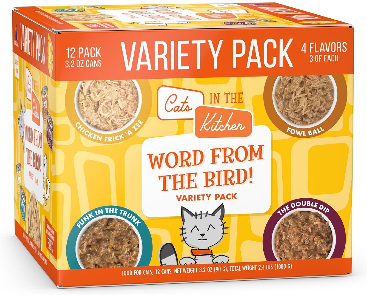 Weruva Cats in the Kitchen Word From The Bird! Variety Pack Grain-Free Wet Cat Food, 3.2-oz can, case of 12