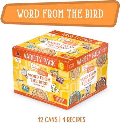 Show full view: Weruva Cats in the Kitchen Word From The Bird! Variety Pack Grain-Free Wet Cat Food, 3.2-oz can, case of 12 slide 4 of 12