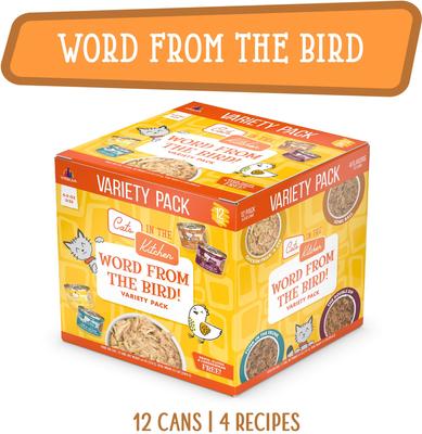 Show full view: Weruva Cats in the Kitchen Word From The Bird Variety Pack Wet Cat Food, 6.0-oz can, case of 12 slide 3 of 12