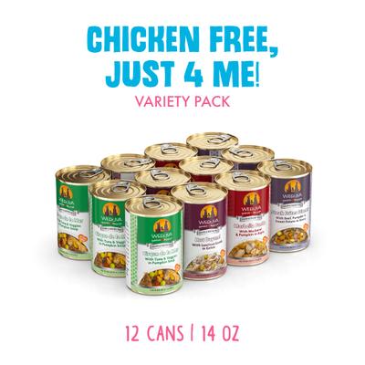 Show full view: Weruva Chicken-Free Just 4 Me Variety Pack Grain-Free Canned Dog Food, 14-oz, case of 12 slide 3 of 13