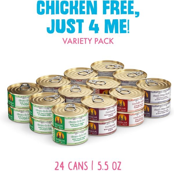 Weruva Chicken-Free Just 4 Me Variety Pack Grain-Free Canned Dog Food