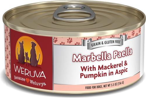 Show full view: Weruva Cirque De La Mer with Tuna & Veggies in Pumpkin Soup + Marbella Paella with Mackerel & Pumpkin in Aspic Canned Dog Food slide 7 of 9