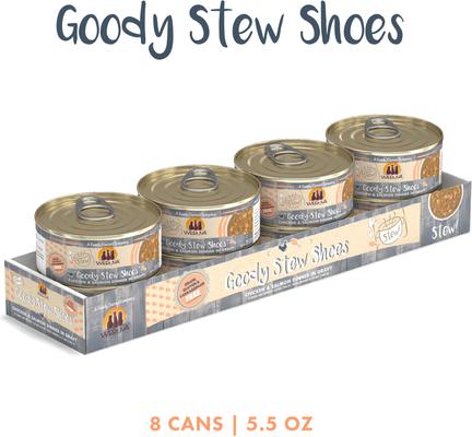 Show full view: Weruva Classic Cat Goody Stew Shoes Chicken & Salmon in Gravy Stew Canned Cat Food, 5.5-oz can, case of 8 slide 3 of 12