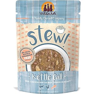 Weruva Classic Cat Kettle Call Beef, Chicken & Salmon in Gravy Stew Cat Food Pouches, 3-oz pouch, 12 count