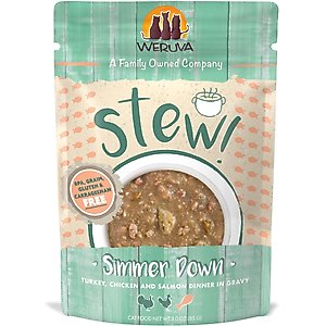 Weruva Classic Cat Simmer Down Turkey, Chicken & Salmon in Gravy Stew Cat Food Pouches, 3-oz pouch, 12 count