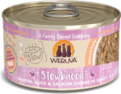 Weruva Classic Cat Stewbacca Chicken, Duck & Salmon in Gravy Stew Canned Cat Food, 2.8-oz can, case of 12
