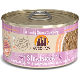 Weruva Classic Cat Stewbacca Chicken, Duck & Salmon in Gravy Stew Canned Cat Food, 2.8-oz can, case of 12