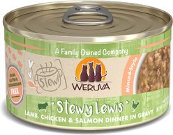 Weruva Classic Cat Stewy Lewis Lamb, Chicken & Salmon in Gravy Stew Canned Cat Food, 2.8-oz can, case of 12