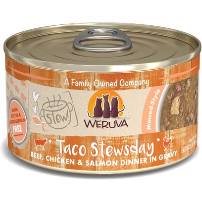Weruva Weruva Classic Cat Taco Stewsday Beef, Chicken & Salmon in Gravy Canned Cat Food, 2.8-oz can, case of 12