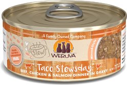 Weruva Classic Cat Taco Stewsday Beef, Chicken & Salmon in Gravy Canned Cat Food, 5.5-oz can, case of 8