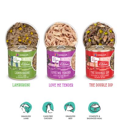 Show full view: Weruva Dogs in the Kitchen Doggie Dinner Dance! Variety Pack Grain-Free Canned Dog Food, 10-oz cans, 12 count slide 4 of 12