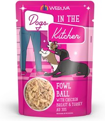 Weruva Dogs in the Kitchen Fowl Ball with Chicken Breast & Turkey Au Jus Grain-Free Dog Food Pouches, 2.8-oz pouch, 12 count