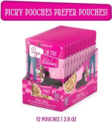 Weruva Dogs in the Kitchen Fowl Ball with Chicken Breast & Turkey Au Jus Grain-Free Dog Food Pouches, 2.8-oz pouch, 12 count slide 2 of 9