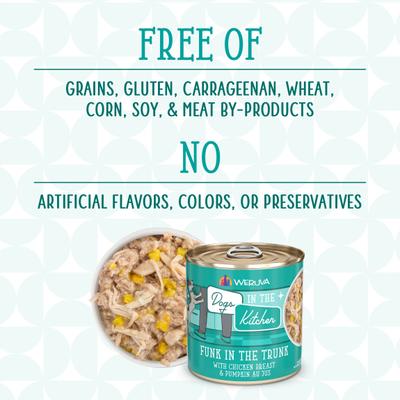 Show full view: Weruva Dogs in the Kitchen Funk in the Trunk with Chicken Breast & Pumpkin Au Jus Grain-Free Canned Dog Food, 10-oz can, 12 count slide 5 of 12