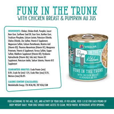 Show full view: Weruva Dogs in the Kitchen Funk in the Trunk with Chicken Breast & Pumpkin Au Jus Grain-Free Canned Dog Food, 10-oz can, 12 count slide 7 of 12