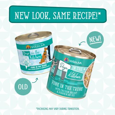 Show full view: Weruva Dogs in the Kitchen Funk in the Trunk with Chicken Breast & Pumpkin Au Jus Grain-Free Canned Dog Food, 10-oz can, 12 count slide 9 of 12