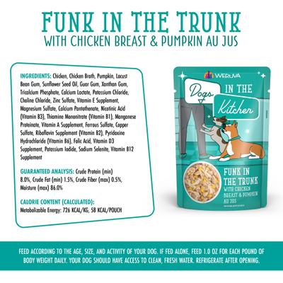 Show full view: Weruva Dogs in the Kitchen Funk in the Trunk with Chicken Breast & Pumpkin Au Jus Grain-Free Dog Food Pouches, 2.8-oz pouch, 12 count slide 7 of 12