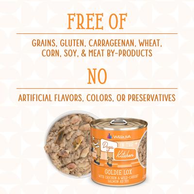 Show full view: Weruva Dogs in the Kitchen Goldie Lox with Chicken & Wild Caught Salmon Au Jus Grain-Free Canned Dog Food, 10-oz can, 12 count slide 5 of 12
