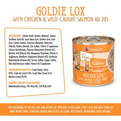 Show full view: Weruva Dogs in the Kitchen Goldie Lox with Chicken & Wild Caught Salmon Au Jus Grain-Free Canned Dog Food, 10-oz can, 12 count slide 7 of 12