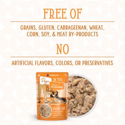 Show full view: Weruva Dogs in the Kitchen Goldie Lox with Chicken & Wild Caught Salmon Au Jus Grain-Free Dog Food Pouches, 2.8-oz pouch, 12 count slide 6 of 12