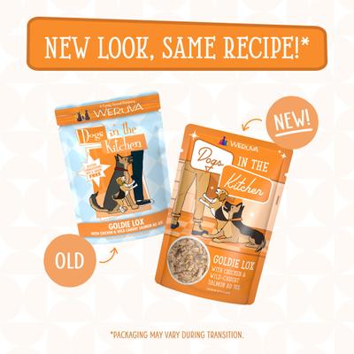 Show full view: Weruva Dogs in the Kitchen Goldie Lox with Chicken & Wild Caught Salmon Au Jus Grain-Free Dog Food Pouches, 2.8-oz pouch, 12 count slide 10 of 12