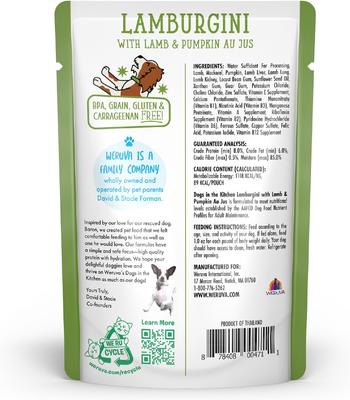 Show full view: Weruva Dogs in the Kitchen Lamburgini with Lamb & Pumpkin Au Jus Grain-Free Dog Food Pouches, 2.8-oz pouch, 12 count slide 4 of 12