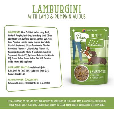 Show full view: Weruva Dogs in the Kitchen Lamburgini with Lamb & Pumpkin Au Jus Grain-Free Dog Food Pouches, 2.8-oz pouch, 12 count slide 7 of 12
