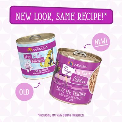 Show full view: Weruva Dogs in the Kitchen Love Me Tender with Chicken Breast Au Jus Grain-Free Canned Dog Food, 10-oz can, 12 count slide 9 of 12