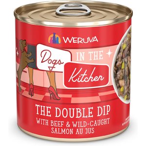 Weruva Dogs in the Kitchen The Double Dip with Beef & Wild Caught Salmon Au Jus Grain-Free Canned Dog Food, 10-oz can, 12 count