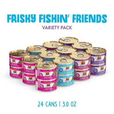 Show full view: Weruva Frisky Fishin' Friends Variety Pack Grain-Free Canned Cat Food, 3-oz, case of 24 slide 3 of 13