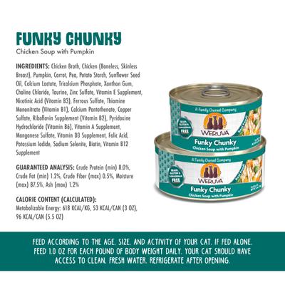 Show full view: Weruva Funky Chunky Chicken Soup with Pumpkin Grain-Free Canned Cat Food, 3-oz, case of 24 slide 5 of 13