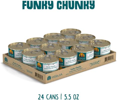 Show full view: Weruva Funky Chunky Chicken Soup with Pumpkin Grain-Free Canned Dog Food, 5.5-oz, case of 24 slide 3 of 12