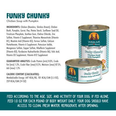 Show full view: Weruva Funky Chunky Chicken Soup with Pumpkin Grain-Free Canned Dog Food, 5.5-oz, case of 24 slide 5 of 12