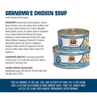 Show full view: Weruva Grandma's Chicken Soup Chicken & Pumpkin in Gravy Grain-Free Wet Cat Food, 3-oz, case of 24 slide 5 of 14