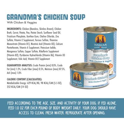 Show full view: Weruva Grandma's Chicken Soup with Chicken & Veggies Grain-Free Canned Dog Food, 5.5-oz, case of 24 slide 5 of 12