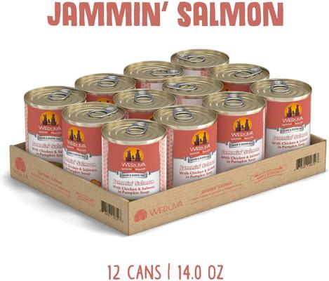 Show full view: Weruva Jammin' Salmon with Chicken & Salmon in Pumpkin Soup Grain-Free Canned Dog Food, 14-oz, case of 12 slide 3 of 13