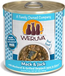 Weruva Mack & Jack with Mackerel & Grilled Skipjack Grain-Free Canned Cat Food, 10-oz, case of 12