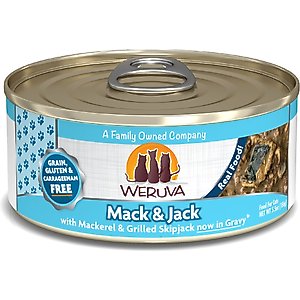 Weruva Mack & Jack with Mackerel & Grilled Skipjack Grain-Free Canned Cat Food, 5.5-oz, case of 24
