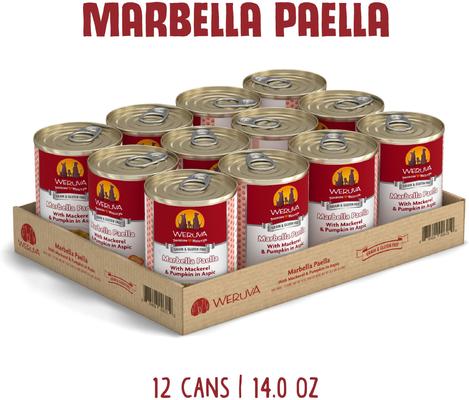 Show full view: Weruva Marbella Paella with Mackerel & Pumpkin in Aspic Grain-Free Canned Dog Food, 14-oz, case of 12 slide 3 of 13