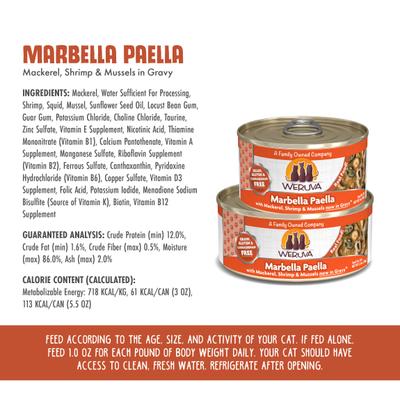 Show full view: Weruva Marbella Paella with Mackerel, Shrimp & Mussels Grain-Free Canned Cat Food, 5.5-oz, case of 24 slide 5 of 13