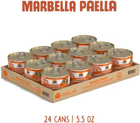 Show full view: Weruva Marbella Paella with Mackerel, Shrimp & Mussels Grain-Free Canned Cat Food, 5.5-oz, case of 24 slide 3 of 13
