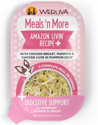 Show full view: Weruva Meals 'n More Natural Wet Dog Food, Amazon Livin' Plus Digestive Support, 3.5-oz cup, 12 count slide 1 of 13