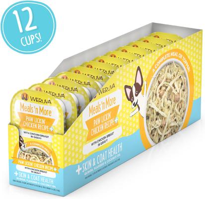 Show full view: Weruva Meals 'n More Natural Wet Dog Food, Paw Lickin’ Chicken Plus Skin & Coat Health, 3.5-oz cup, 12 count slide 3 of 13