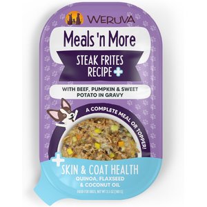 Weruva Meals 'n More Natural Wet Dog Food, Steak Frites Dinner Plus Skin & Coat Health, 3.5-oz cup, 12 count